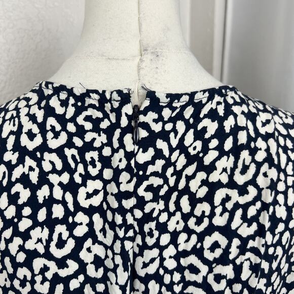 J Crew Midi Dress Womens Medium Blue White Leopard Print Puff Sleeve Tiered Boho - Picture 6 of 13